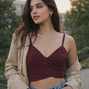 Aritzia Sunday Best Burgundy Wrap Bralette Top Soft Girl Y2K Minimalist Camisole